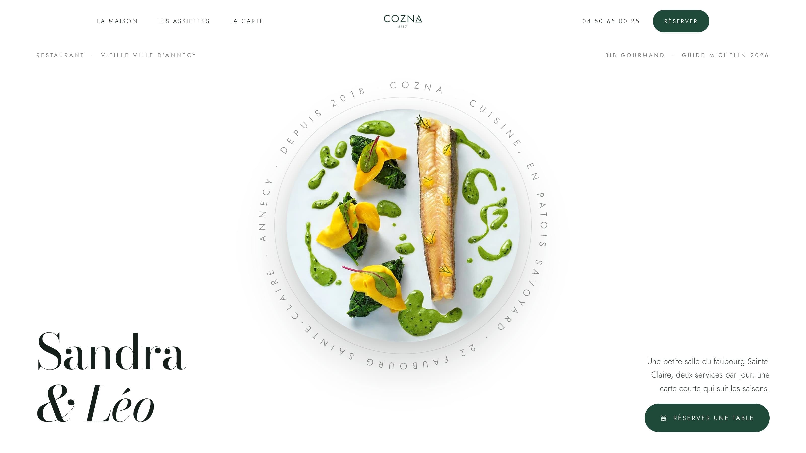 La page d'accueil que nous avons dessinée pour le restaurant Cozna